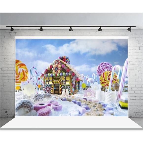 5x3ft Gingerbread House Backdrop Candy Cane Lollipop Sugar Lolly Photo Backdrop - Picture 4 of 8